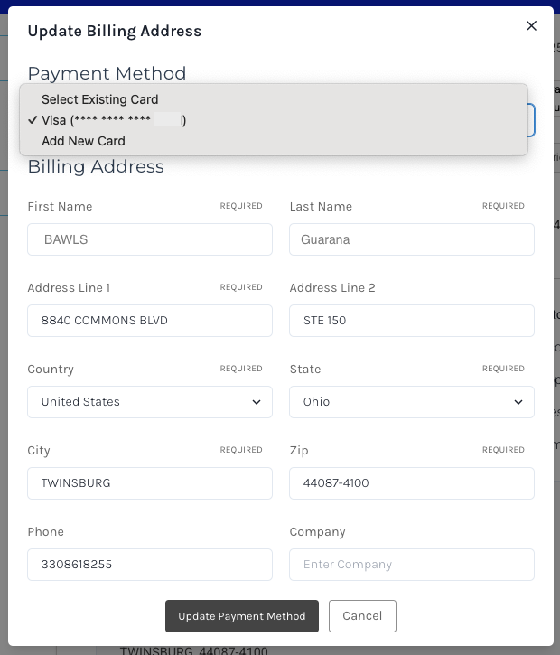 Updating Subscription payment method
